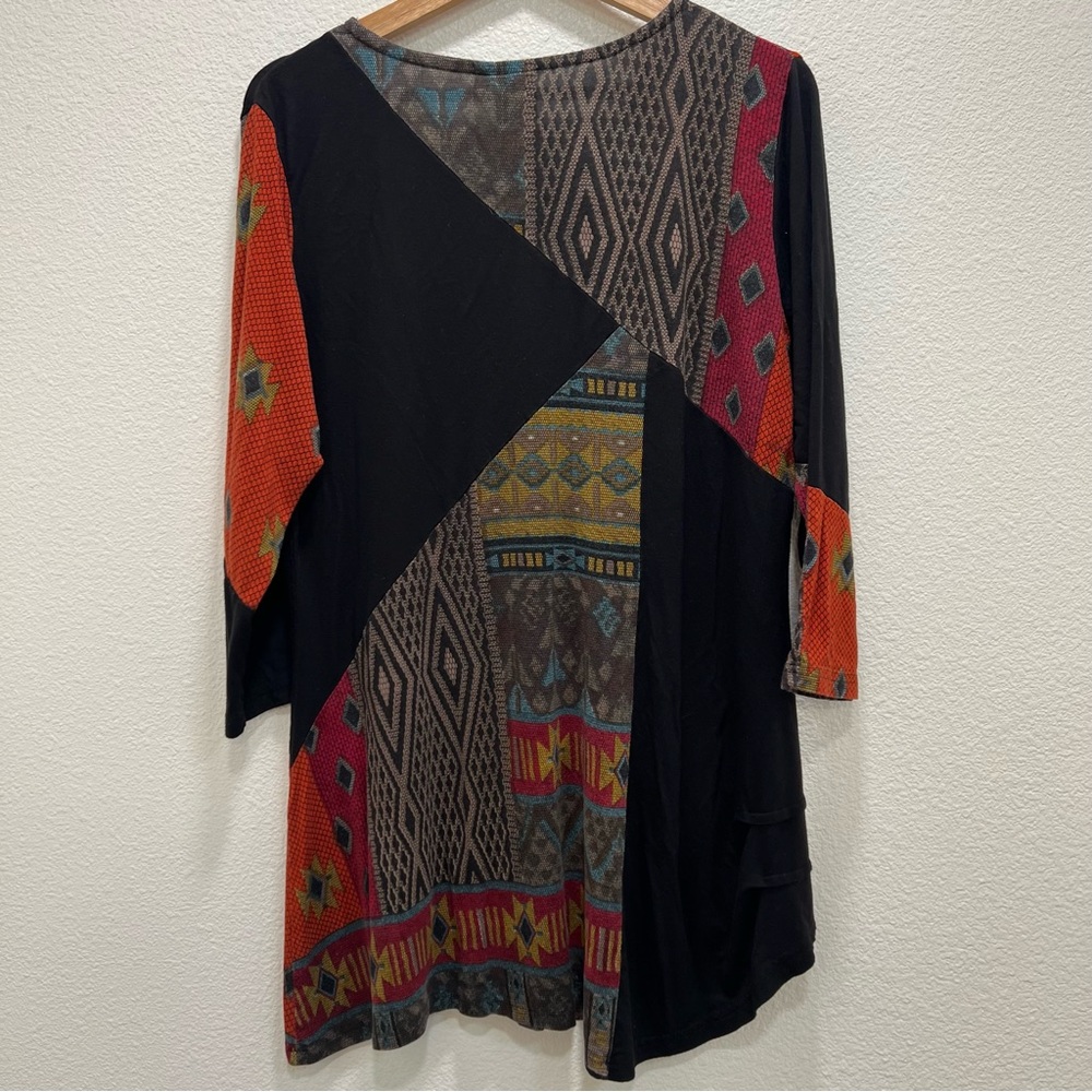 Parsley and Sage Patchwork Asymmetric Hem Lagenlook Tunic Top Size Large - Picture 2 of 7